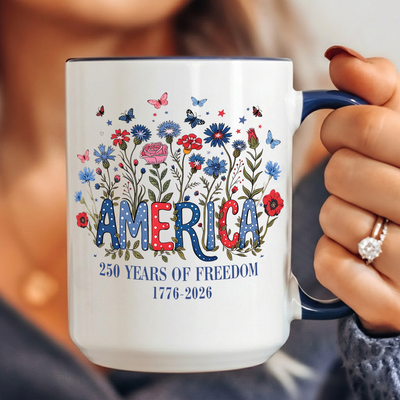 Floral 250th Anniversary Mug, Wildflower Independence Day Coffee Cup