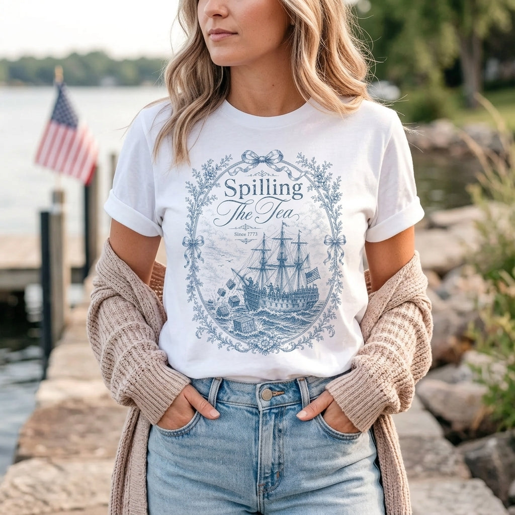 Blue Toile Spilling The Tea Since 1773 Shirt | America 250th Anniversary Tee