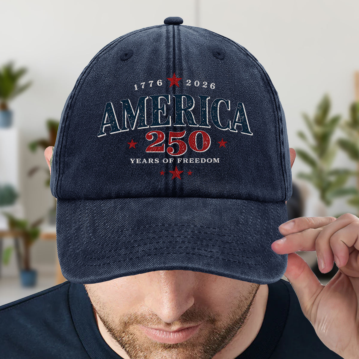 250 Years of Freedom Wash Denim Cap, Retro American Cap, 4th of July Proud Patriotic American Gift