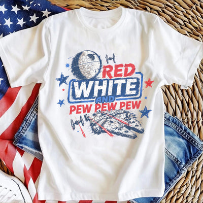 250th Anniversary Red White And Pew Pew Pew T-Shirt, Galaxy 4th Of July Tee, Starship Independence Day Shirt, Galaxy Edge Patriotic Tee