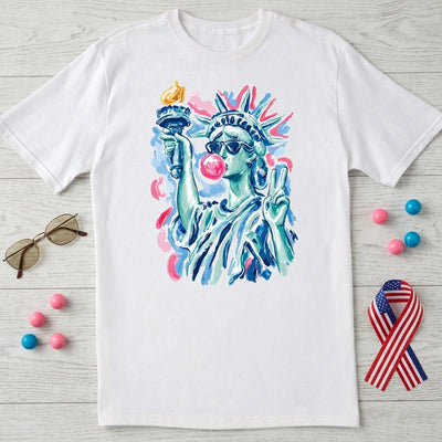 Statue Of Liberty Bubble Gum Shirt, Patriotic Coquette Tee, Cute 4th Of July Shirt For Women