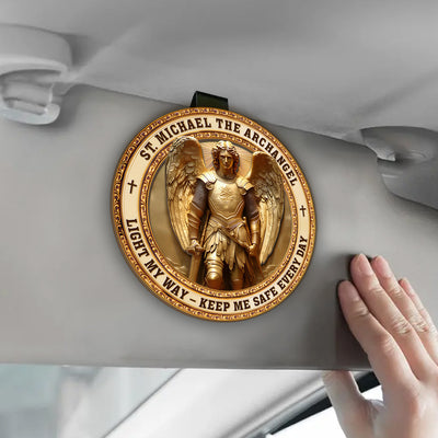St. Michael The Archangel Light My Way - Keep Me Safe Every Day - Car Visor Clip, Catholic Gift for Mom, Faith & Protection Gift