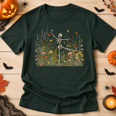 Skeleton Dancing Arabesque Wildflower T-shirt, Botanical Floral Tee, Cottagecore Halloween Shirt, Boho Hallween Tee, Nature Lover Gift