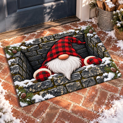 Vintage Plaid and Pinecone Motif Gnome Doormat