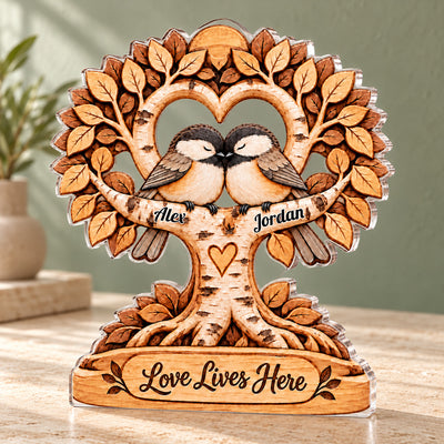 Love Still Here - Personalized Acrylic Plaque, Custom Name Couple Birds Acrylic Plaque, Gift for Couple