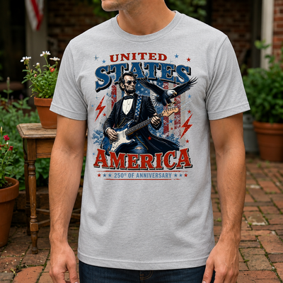Abraham Lincoln Guitar Shirt, United States of America 250th Anniversary Shirt, Patriotic Rock Guitar Tee, USA Independence Day Shirt
