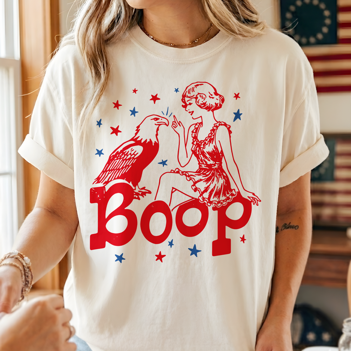 Funny Eagle Boop Patriotic T-shirt, Retro America Girl Shirt, Fourth of July T-Shirt, Vintage Patriotic Women's Tee