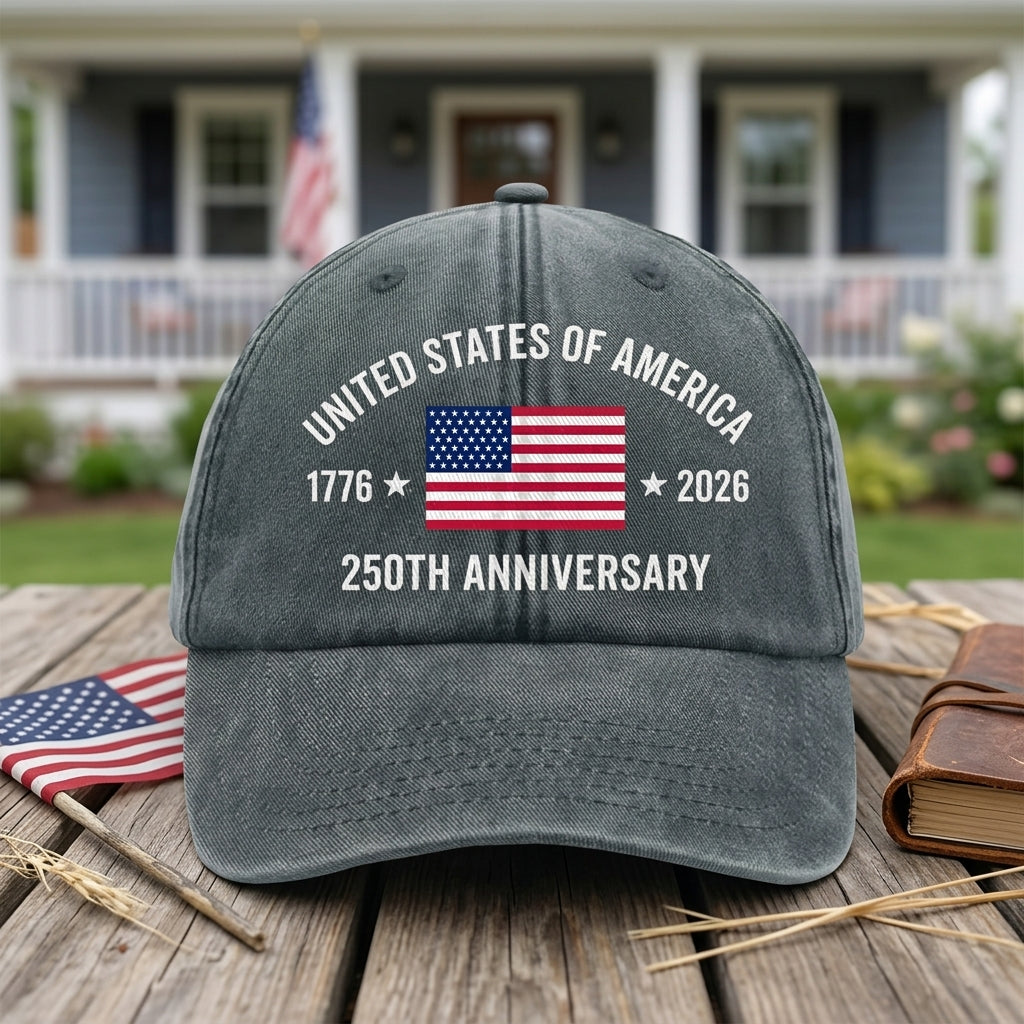 America 250th Anniversary Flag Logo Vintage Washed Denim Cap , Independence Baseball Cap, USA 250 Years Gift