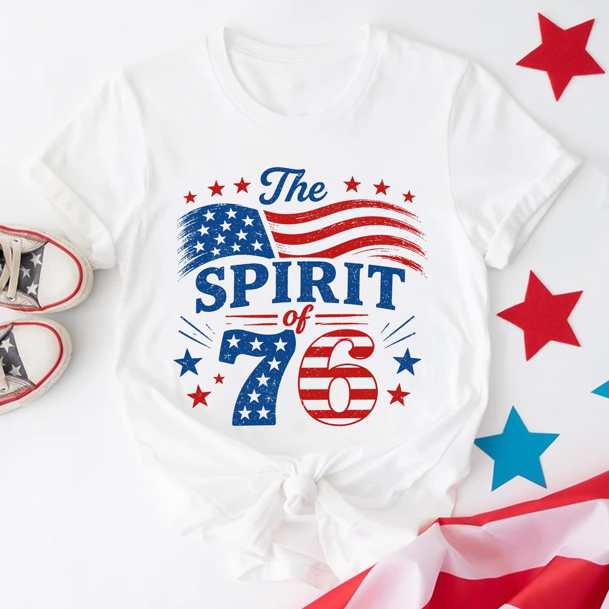 Vintage Spirit Of 76 250th Anniversary T-Shirt, Patriotic American Flag Graphic Shirt, Freedom T-Shirt