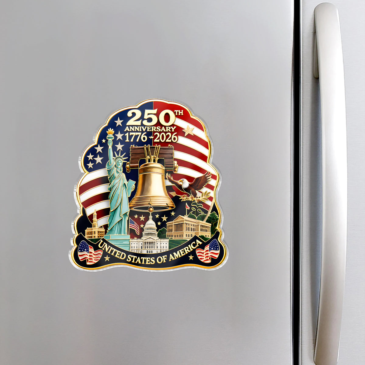 United States 250th Birthday Commemorative Acrylic Fridge Magnet, Patriotic Fridge Decor, US Marine Corps 250th Anniversary Gift