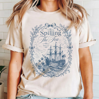 Blue Toile Spilling The Tea Since 1773 Shirt | America 250th Anniversary Tee