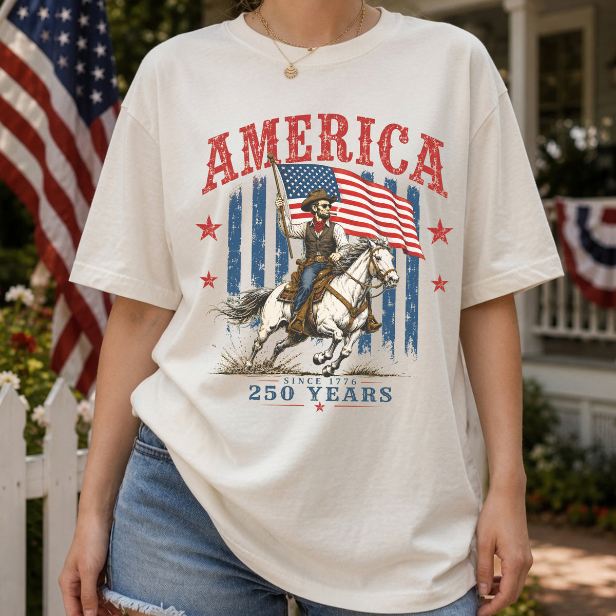 Abraham Lincoln Cowboy Shirt, USA 250th Anniversary Tee, Patriotic Horse Western Shirt, Independence Day America Shirt