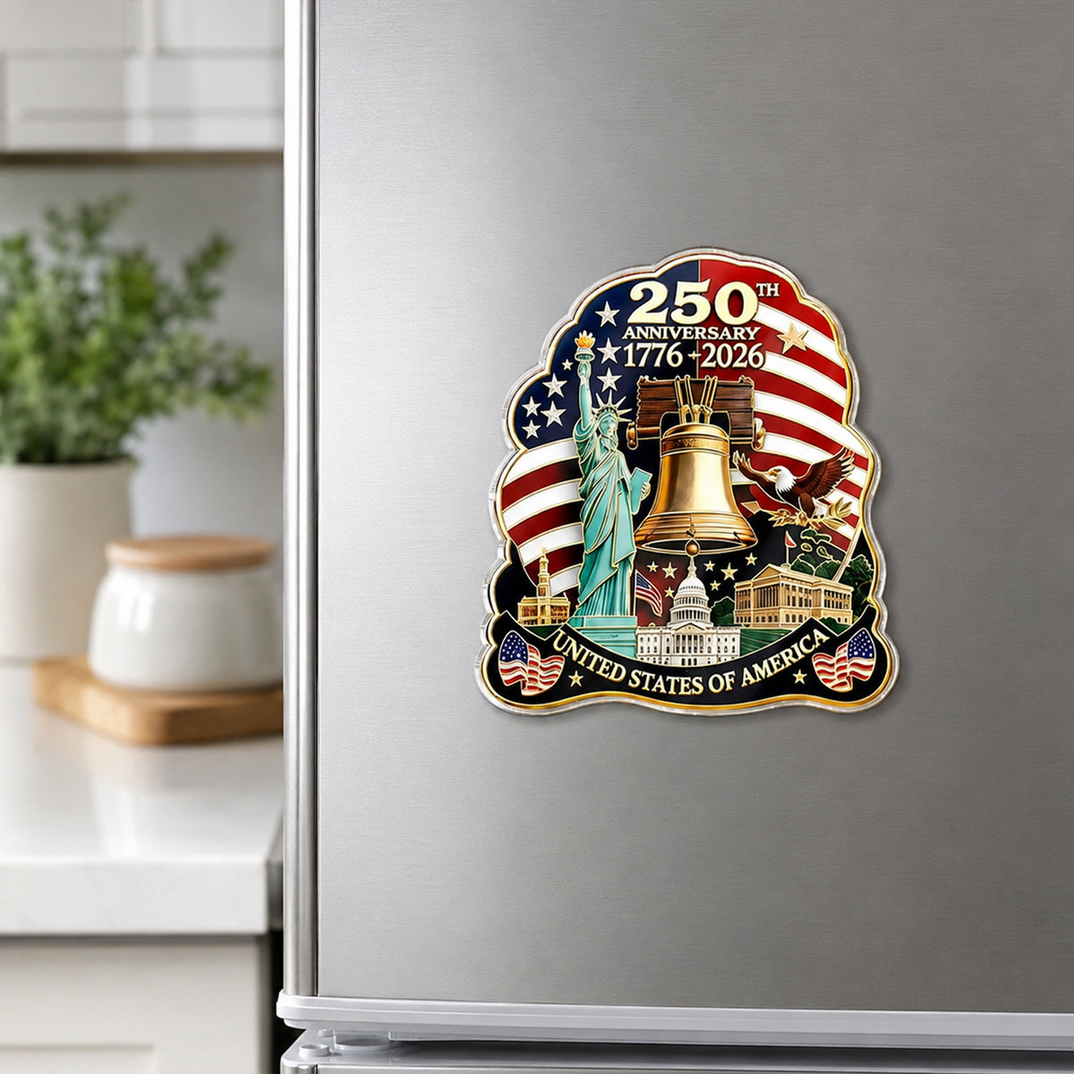 United States 250th Birthday Commemorative Acrylic Fridge Magnet, 250 Years USA Anniversary, Patriotic Christmas Ornament