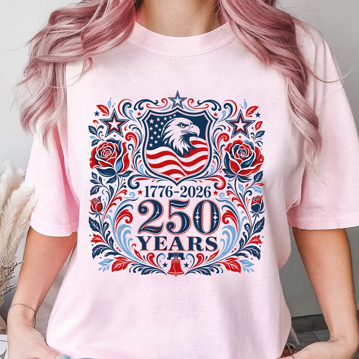 250th America Anniversary T-Shirt, Retro 4th of July Floral USA Shirt, Patriotic American Flag Tee, Vintage Independence Day Shirt