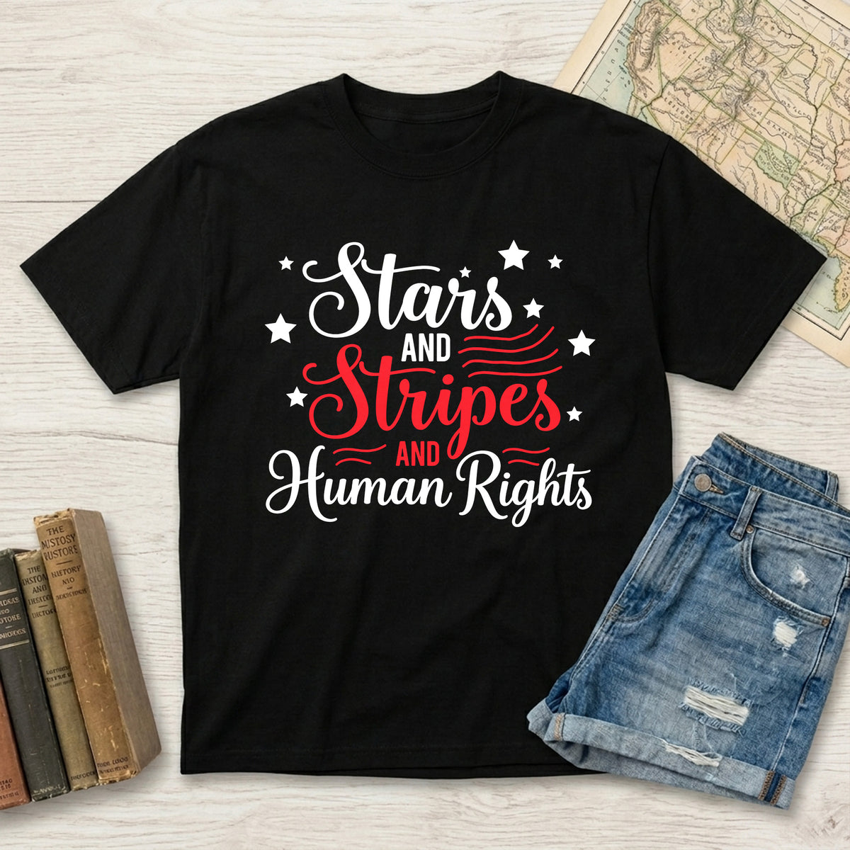 Star &amp; Stripes &amp; Human Rights T-Shirt, 250 Years America Still Working On Social Justice