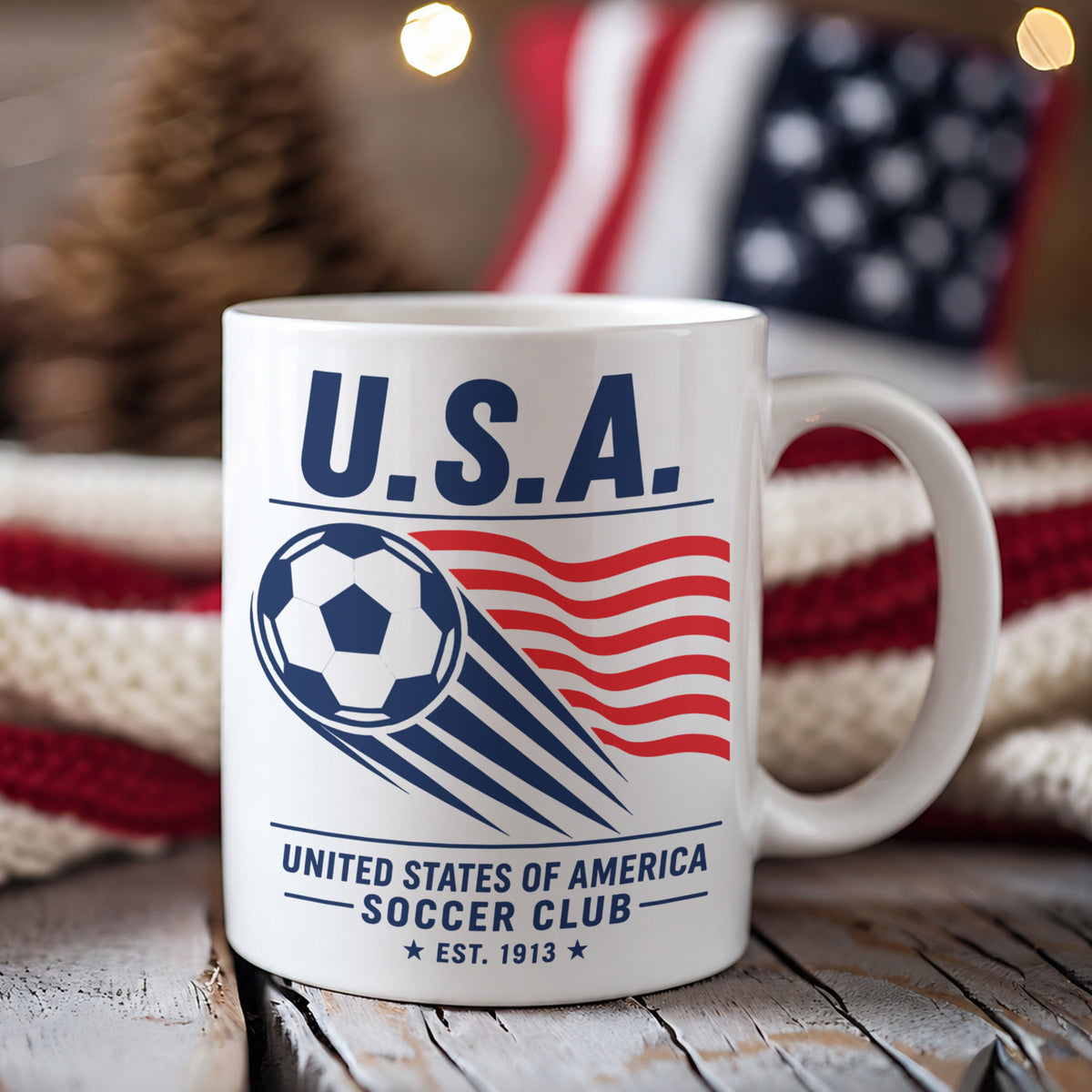 United States Soccer Club Mug, Vintage USA Soccer Coffee Cup, Patriotic Sports Gift