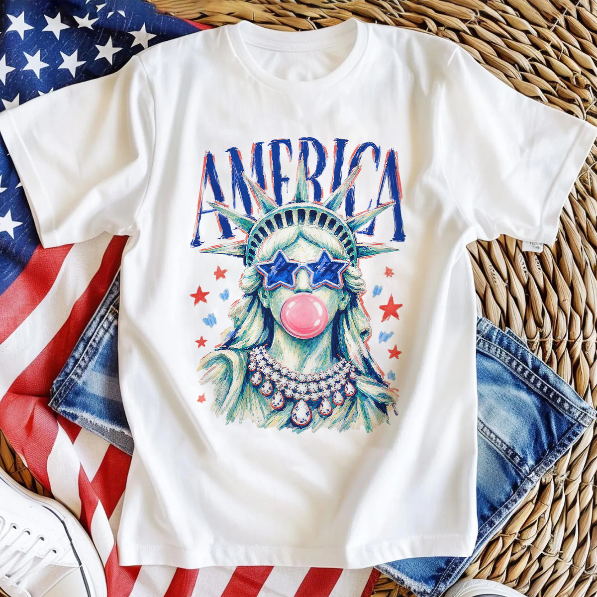 America Statue of Liberty Blowing Bubble Gum Shirt, 4th of July Shirts, 250th Anniversary Shirt, Independence Day Tee