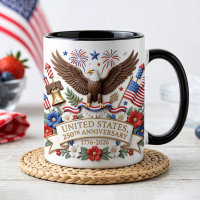 250th Anniversary Patriotic Eagle 3D Effect Mug, 1776-2026 Semiquincentennial Gift, America's Coffee Cup, Independence Day Gift