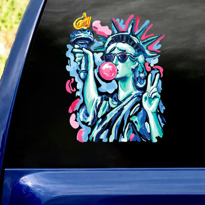 Preppy Statue of Liberty Blowing Bubble Gum Decal, Funny 4th of July Home Decor, Patriotic Decal
