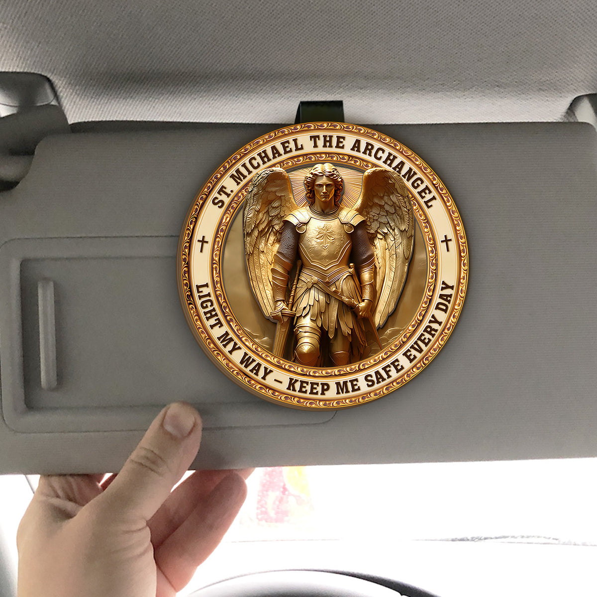 St. Michael The Archangel Light My Way - Keep Me Safe Every Day - Car Visor Clip, Catholic Gift for Mom, Faith &amp; Protection Gift