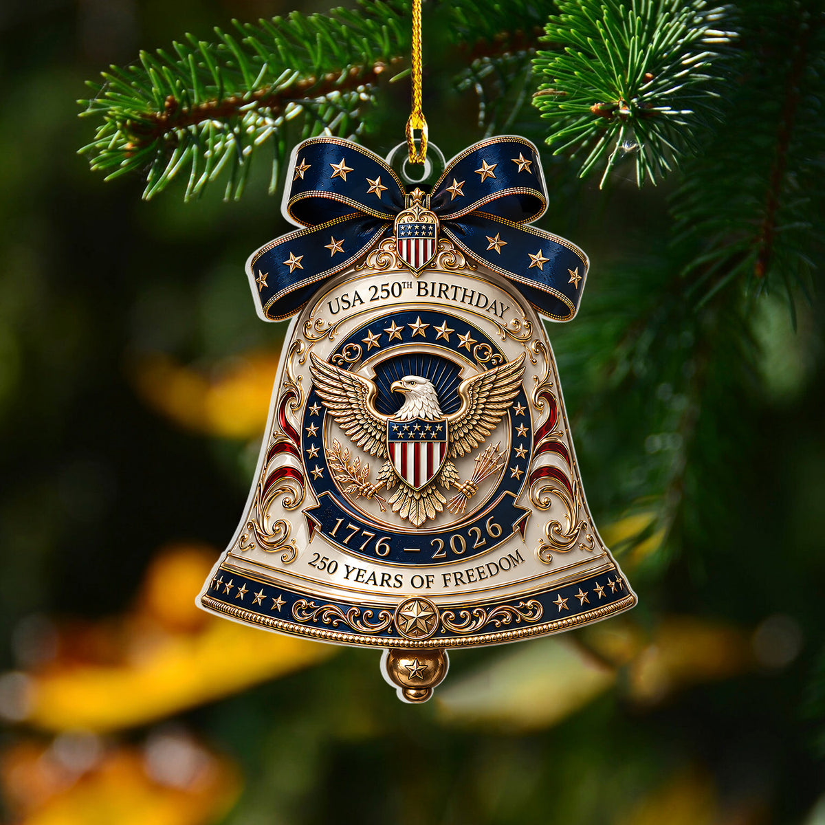 250 Years of Freedom Acrylic Ornament - USA 250th Birthday Bell Ornament, Patriotic Christmas Decoration, 1776–2026 American Anniversary Keepsake