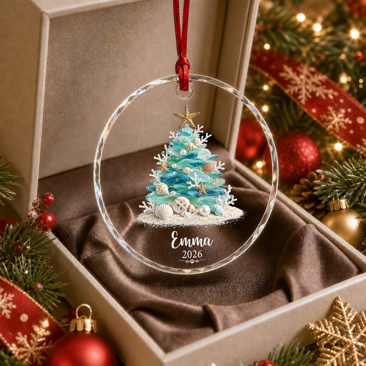 Sea Glass Christmas Tree - Personalized Glass Ornament, Coastal Holiday Keepsake, Custom Sea Glass Ornament