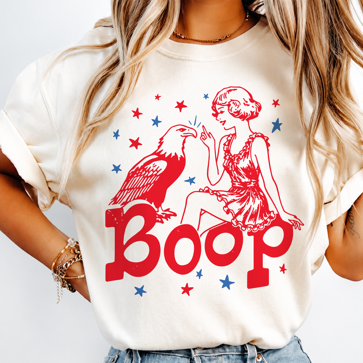 Funny Eagle Boop Patriotic T-shirt, Retro America Girl Shirt, Fourth of July T-Shirt, Vintage Patriotic Women's Tee
