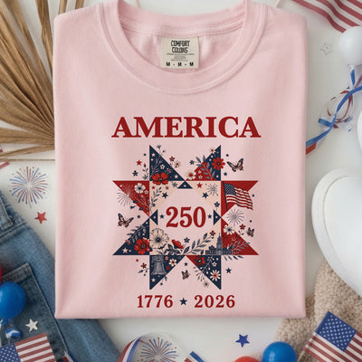 Liberty In Bloom Quilt T-Shirt, 1776-2026 T-Shirt, 250 Years Anniversary Shirt Gift