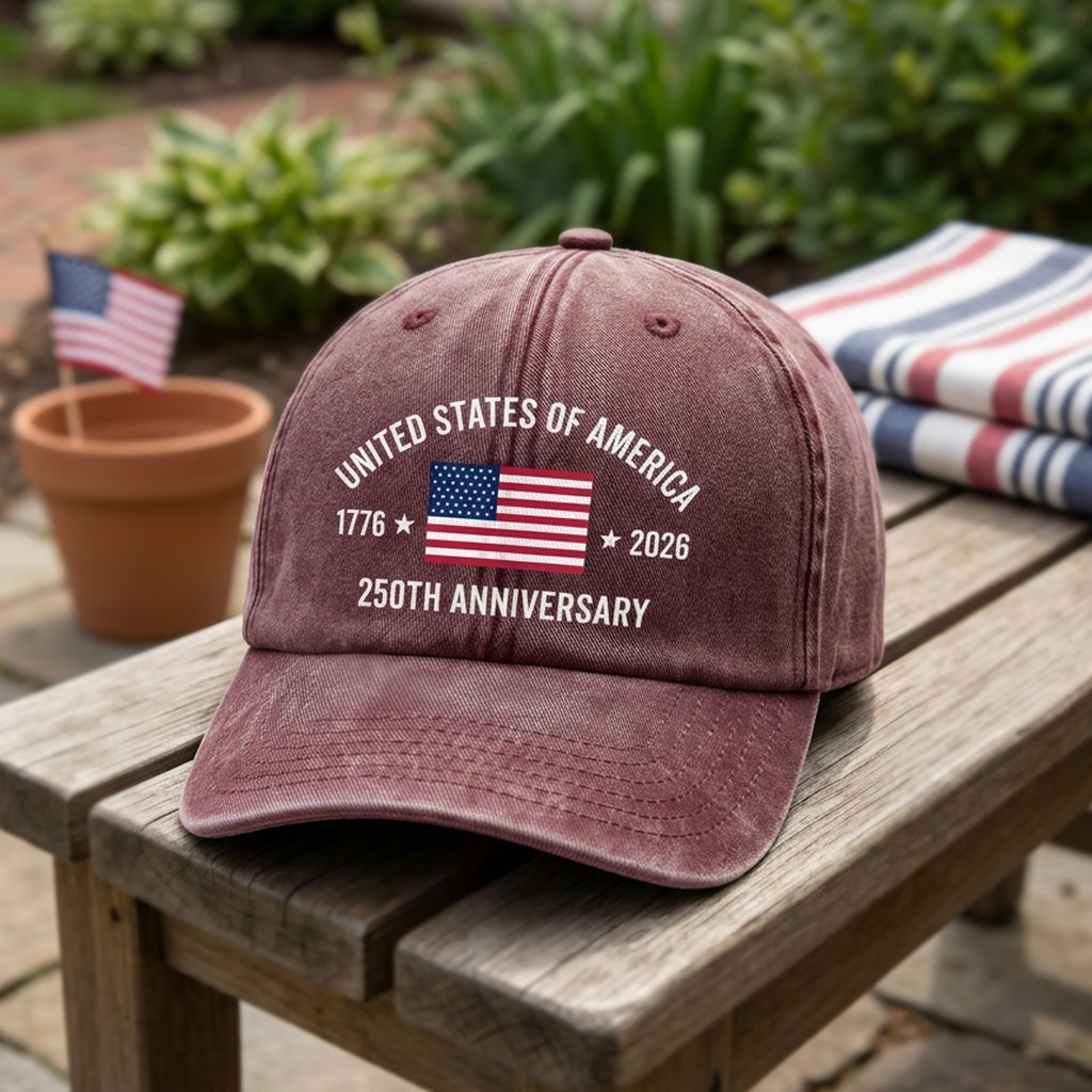 America 250th Anniversary Flag Logo Vintage Washed Denim Cap , Independence Baseball Cap, USA 250 Years Gift