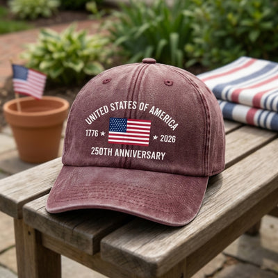 America 250th Anniversary Flag Logo Vintage Washed Denim Cap , Independence Baseball Cap, USA 250 Years Gift