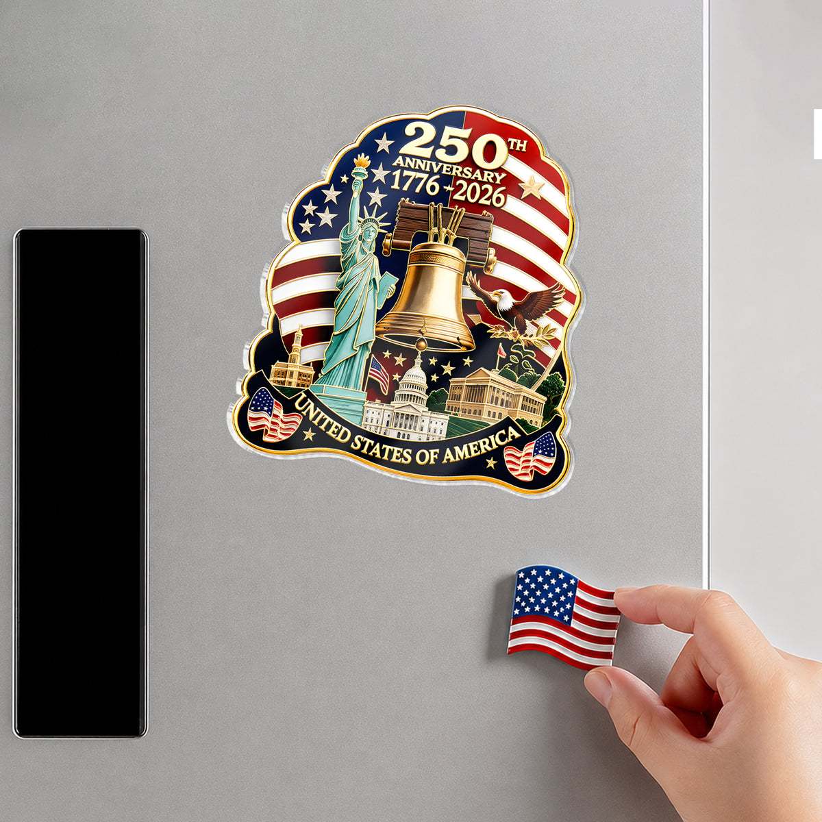 United States 250th Birthday Commemorative Acrylic Fridge Magnet, Patriotic Fridge Decor, US Marine Corps 250th Anniversary Gift