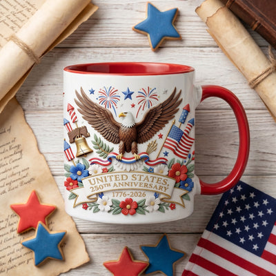 250th Anniversary Patriotic Eagle 3D Effect Mug, 1776-2026 Semiquincentennial Gift, America's Coffee Cup, Independence Day Gift