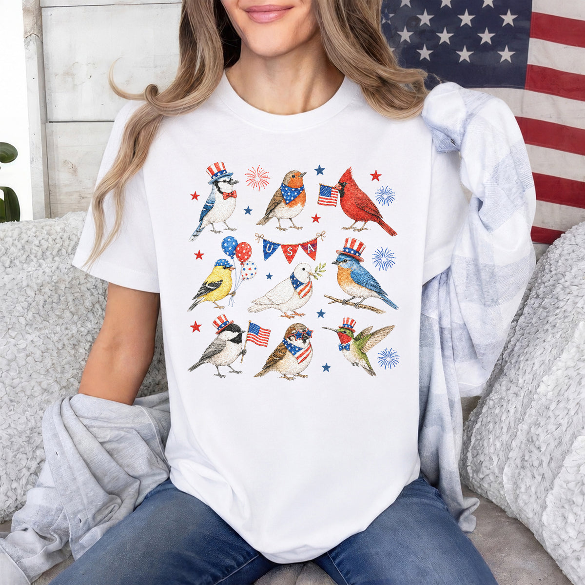 USA 250th Anniversary Bird T-Shirt, Patriotic American Birds Tee, Vintage Independence Day Animal Shirt