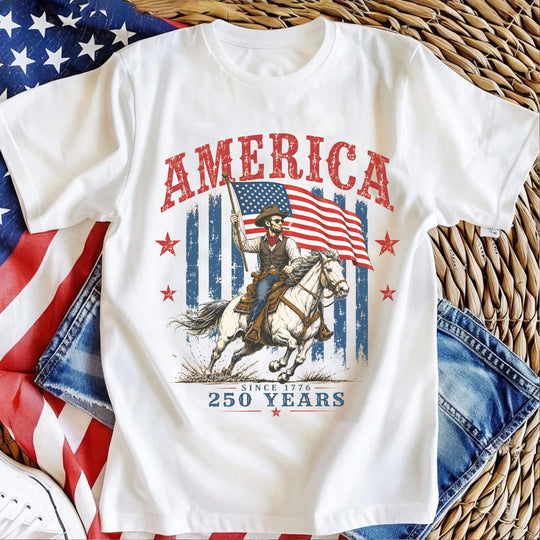Abraham Lincoln Cowboy Shirt, USA 250th Anniversary Tee, Patriotic Horse Western Shirt, Independence Day America Shirt