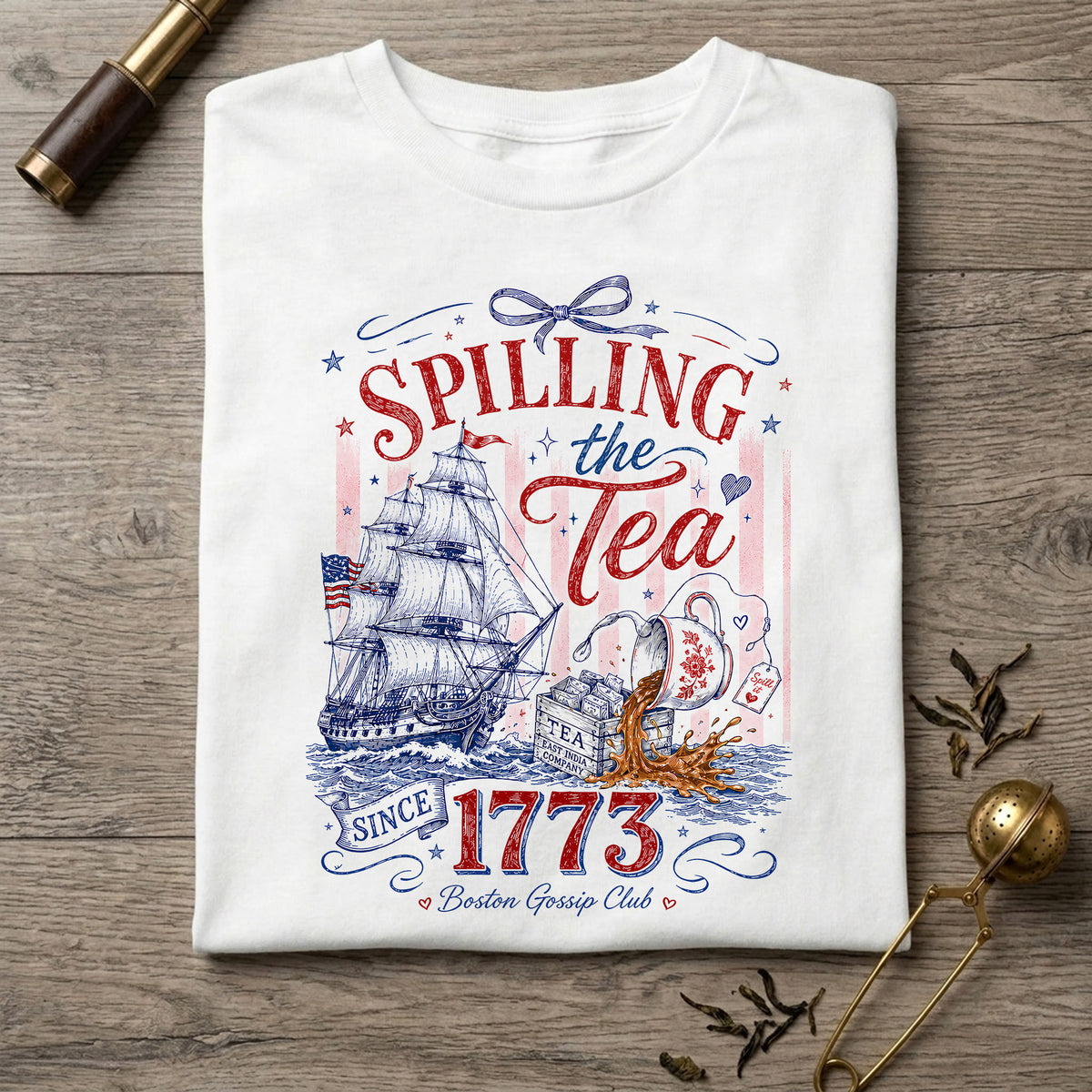 Patriotic Bow Coquette Shirt, Spilling The Tea Since 1773 Tee, Vintage USA Celebration Shirt