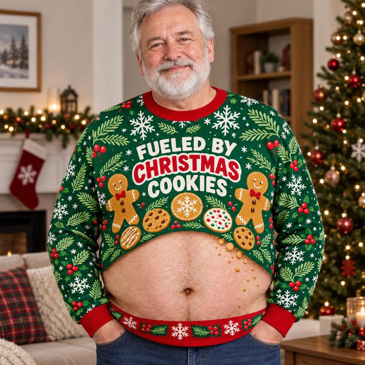 Fueled By Christmas Cookies Wool Sweater, Christmas Sweater, Gingerbread And Evergreen Christmas Gift