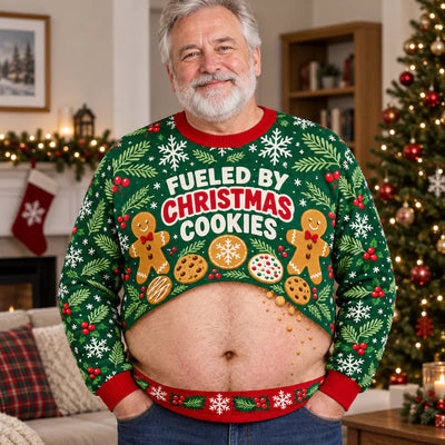 Fueled By Christmas Cookies Wool Sweater, Christmas Sweater, Gingerbread And Evergreen Christmas Gift