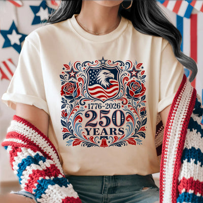 250th America Anniversary T-Shirt, Retro 4th of July Floral USA Shirt, Patriotic American Flag Tee, Vintage Independence Day Shirt