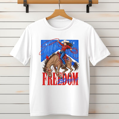 Freedom 250 Years Cowgirl Shirt, Patriotic Western Rodeo Girl Shirt Design, America 250th Birthday, Fourth of July USA Cowgirl