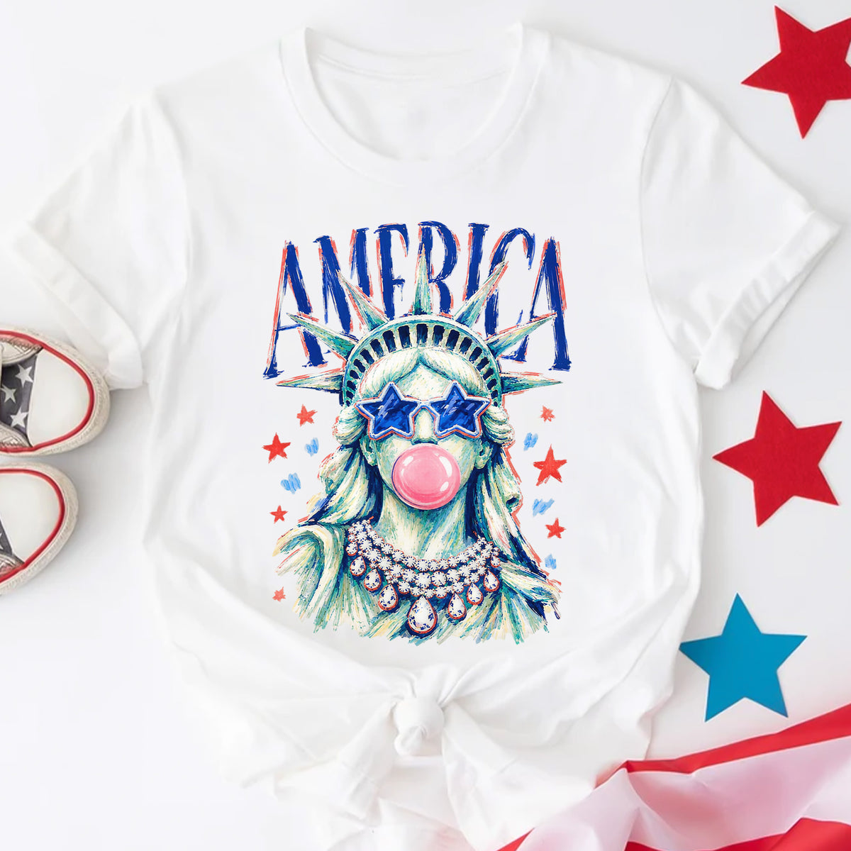 America Statue of Liberty Blowing Bubble Gum Shirt, 4th of July Shirts, 250th Anniversary Shirt, Independence Day Tee