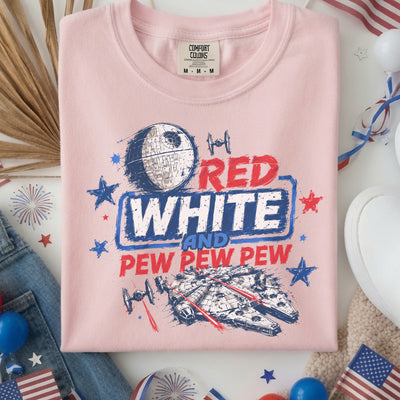 250th Anniversary Red White And Pew Pew Pew T-Shirt, Galaxy 4th Of July Tee, Starship Independence Day Shirt, Galaxy Edge Patriotic Tee