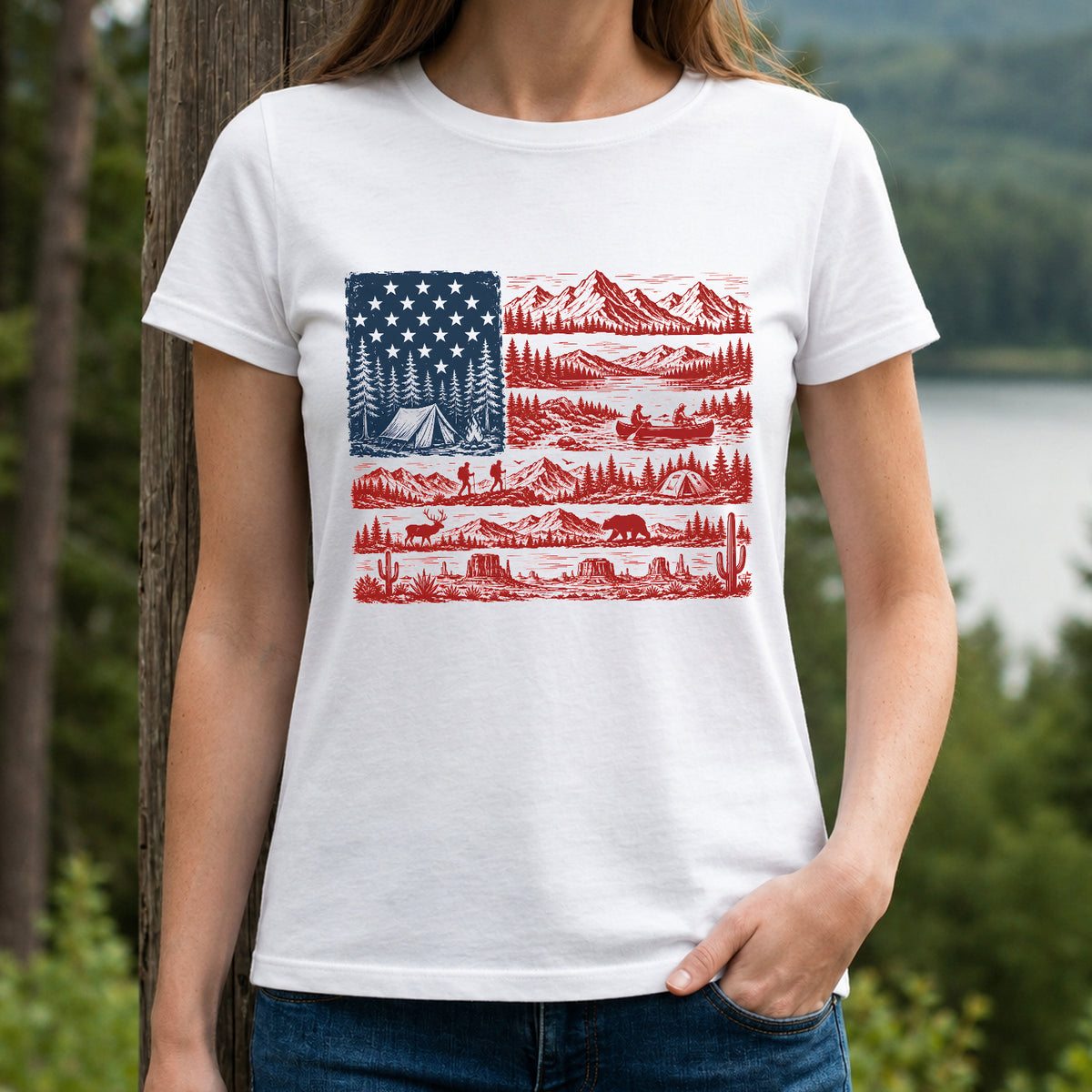 Camping American Flag Comfort Colors Shirt, Patriotic Outdoor Nature Tee, Mountains Hiking Camping Shirt, Gift for Campers