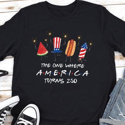 Watermelon Hotdog Firework Friend Patriotic Doodle Shirt, Cute Fourth of July Shirt,Retro American Shirt, Funny Sumer 250th Shirt