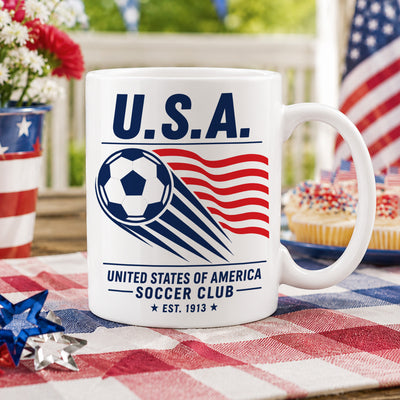 United States Soccer Club Mug, Vintage USA Soccer Coffee Cup, Patriotic Sports Gift