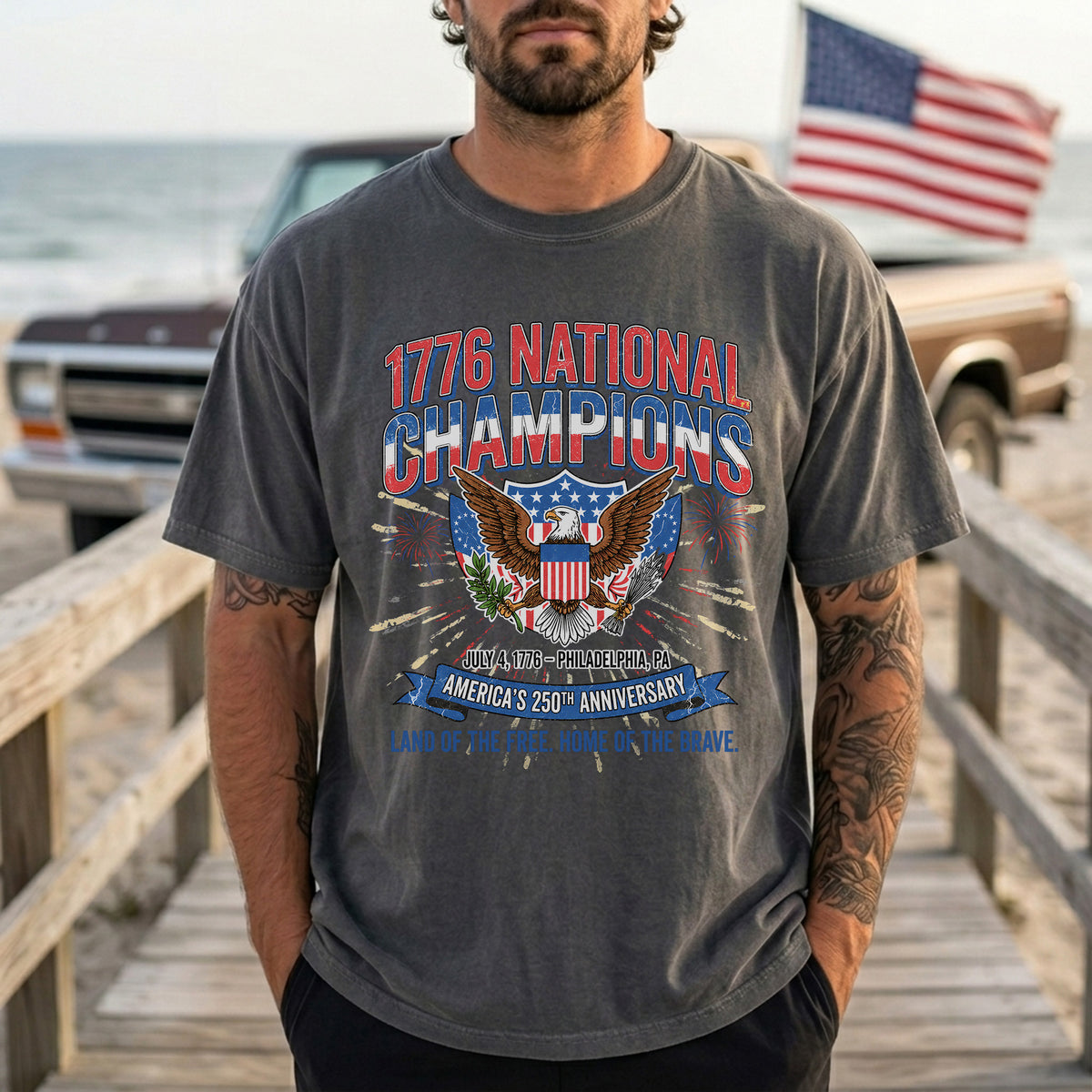 July 4th 1776 National Champions T-Shirt, America 250th Anniversary Shirt Gift , Distressed Vintage