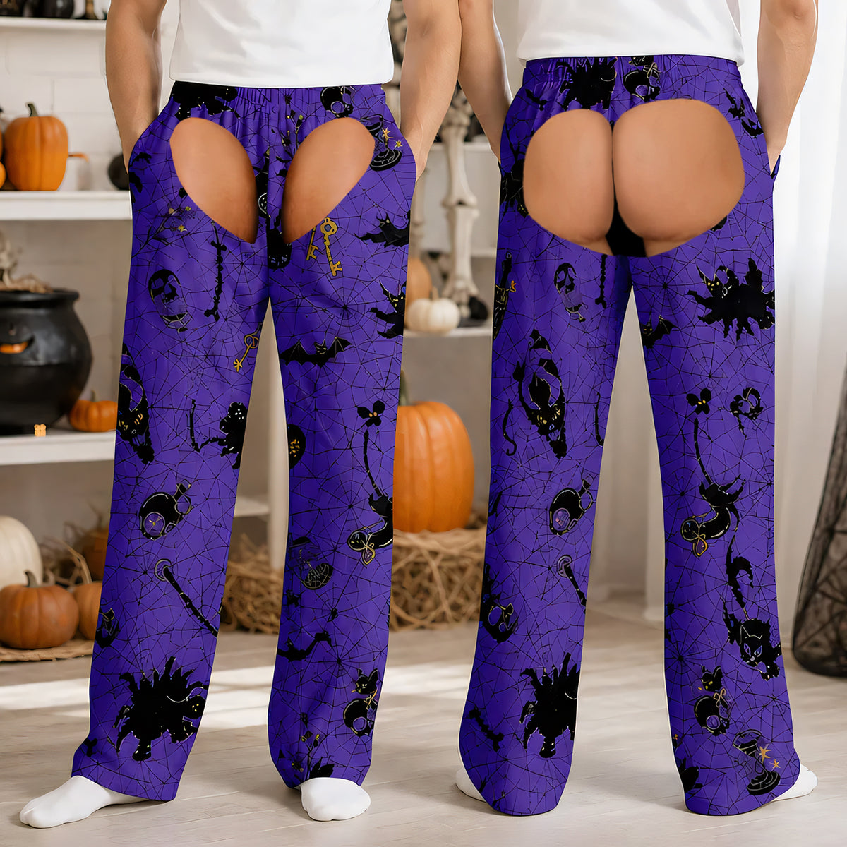 Funny Halloween With Family - Personalized Pajama Pants, Fake Underwear Illusion Plaid Bottoms