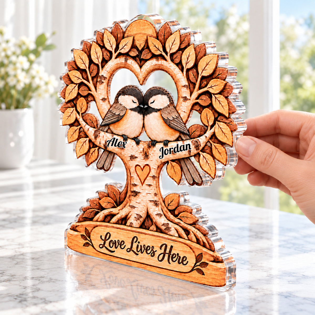 Love Still Here - Personalized Acrylic Plaque, Custom Name Couple Birds Acrylic Plaque, Gift for Couple