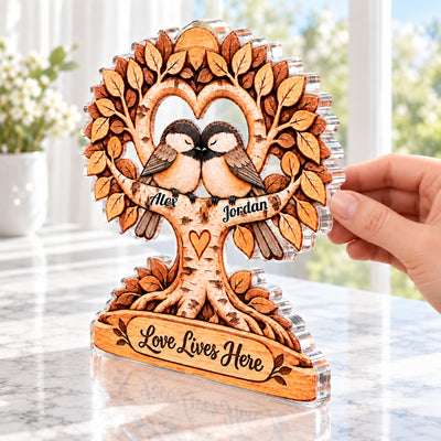 Love Still Here - Personalized Acrylic Plaque, Custom Name Couple Birds Acrylic Plaque, Gift for Couple