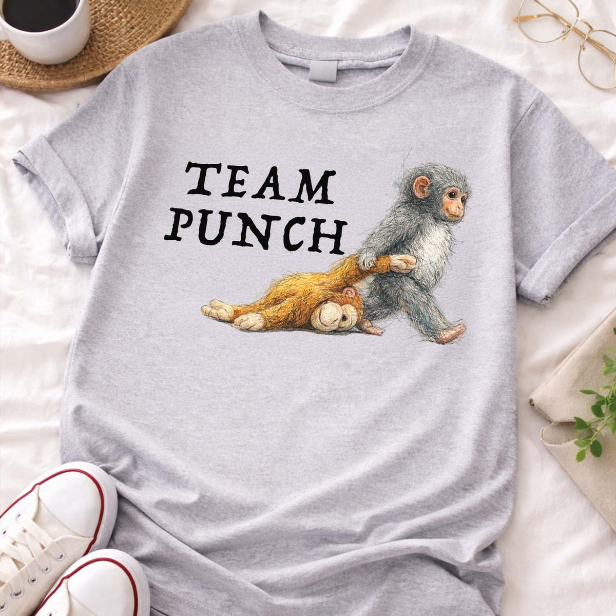 Monkey Punch Colorline Scribble Art Tee T-shirt, Gift For Animal Lovers, Viral Punch Monkey Shirt