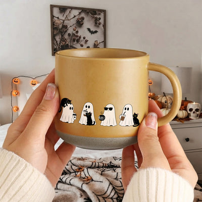 Too Cute to Spook Pottery Mug, Ghost & Black Cat Halloween Mug,  Fall Coffee Lover Gift